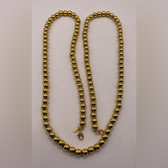 Vintage Signed MONET Gold Tone Metal Ball Beaded Necklace and Earring Set - Picture 7 of 10